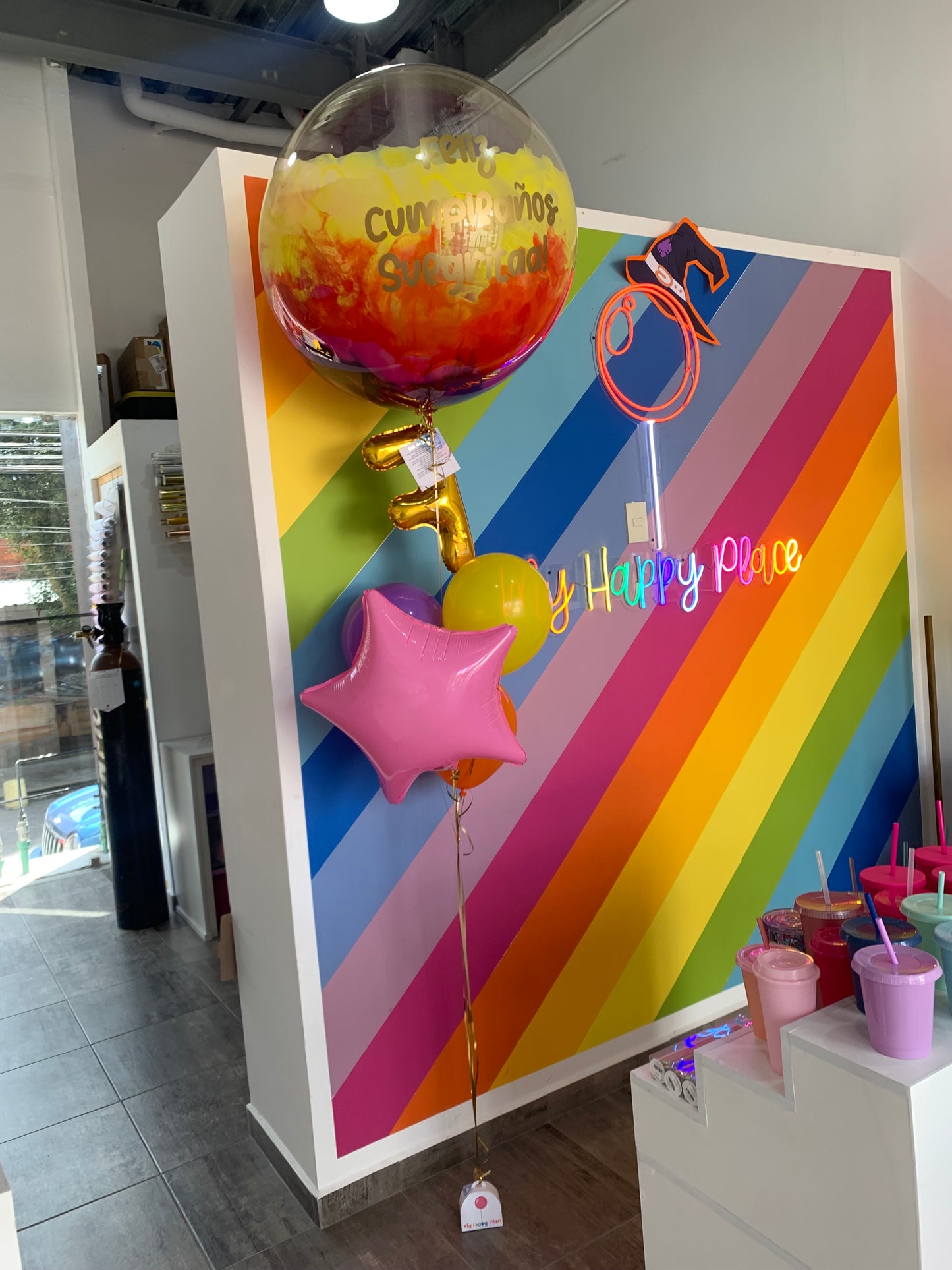 Globo Burbuja 36", 1 Letra, 1 Estrella y 3 Látex